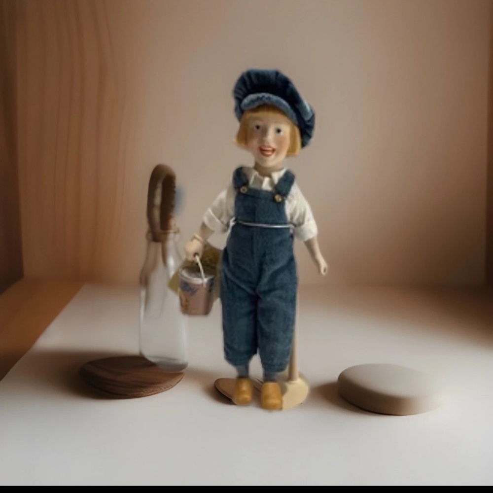 Adorable Denim Overall Doll with Blue Cap